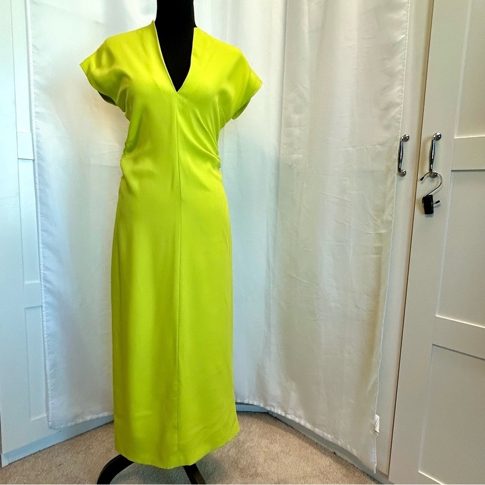 Zara Women's lime green short sleeve V-neck bodycon Cocktail Dress Sz S NWOT - Picture 4 of 14